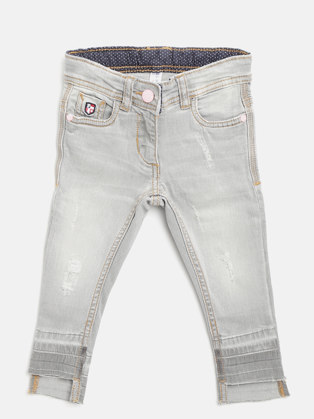 

U.S. Polo Assn. Kids Girls Grey GirlFriend Fit Mid-Rise Low Distressed Jeans