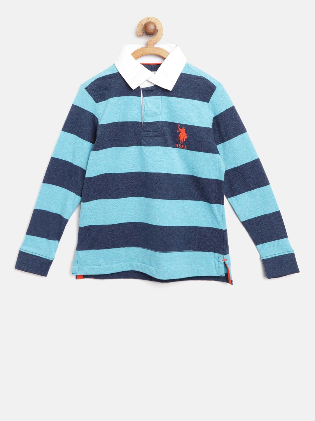 

U.S. Polo Assn. Kids Boys Blue Striped Polo Collar T-shirt
