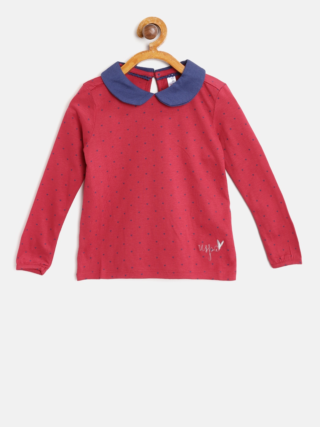 

U.S. Polo Assn. Kids Girls Red Printed Pure Cotton Top