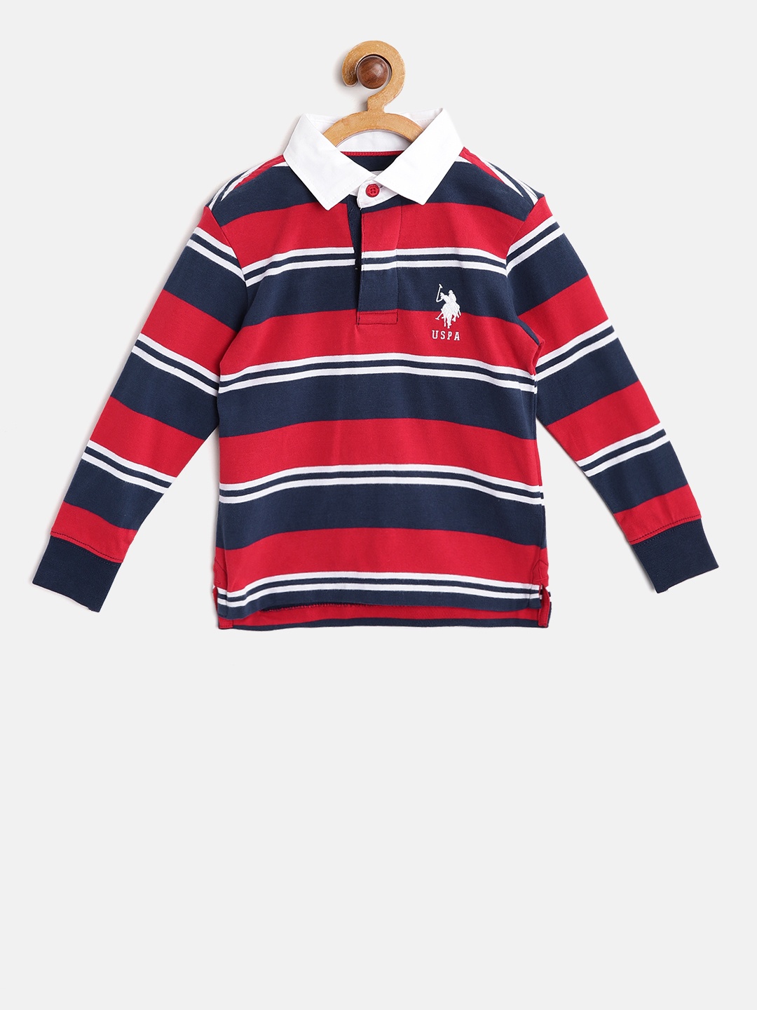 

U.S. Polo Assn. Kids Boys Red & Navy Striped Polo Collar T-shirt