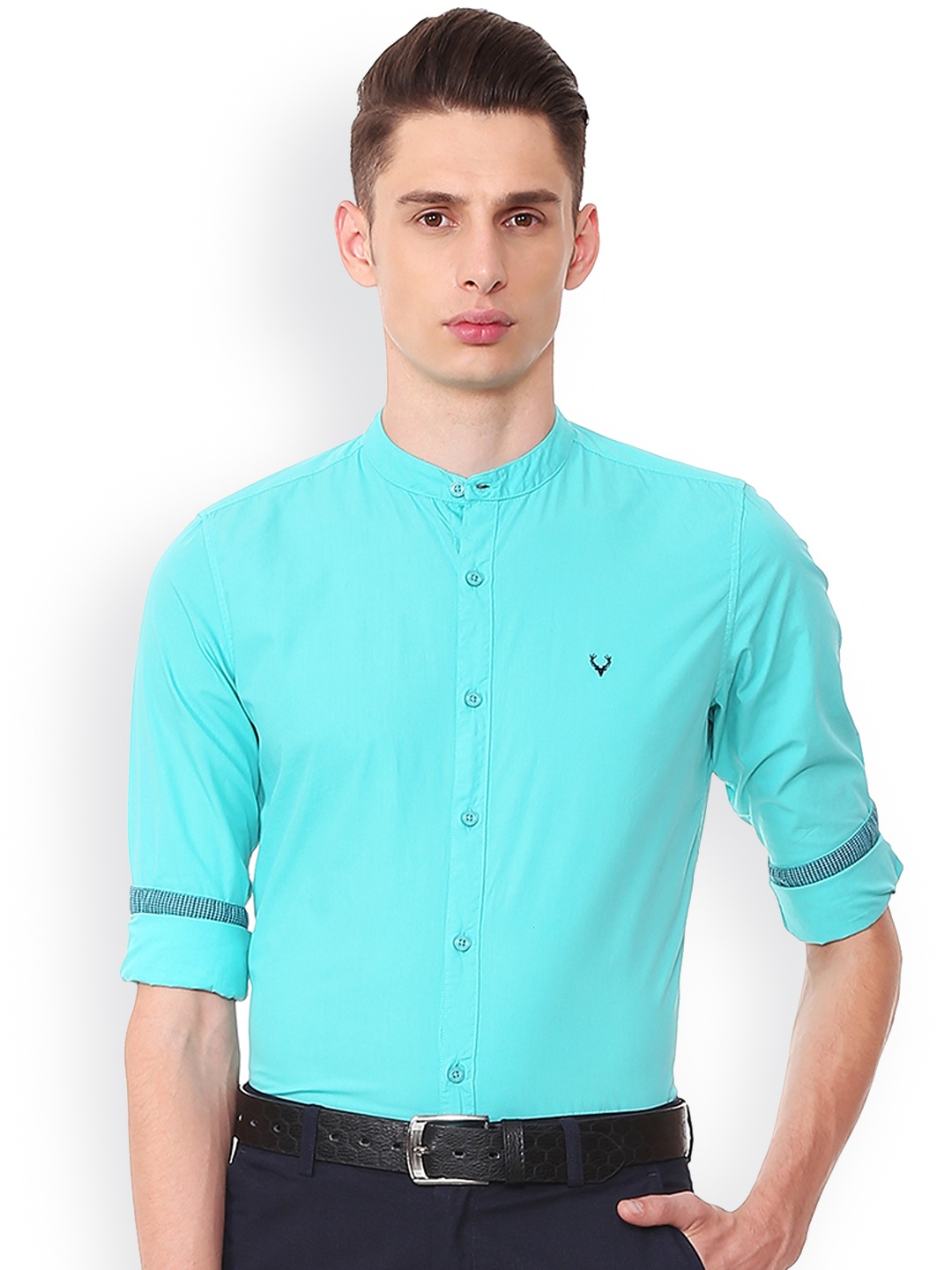 

Allen Solly Men Turquoise Blue Slim Fit Solid Casual Shirt