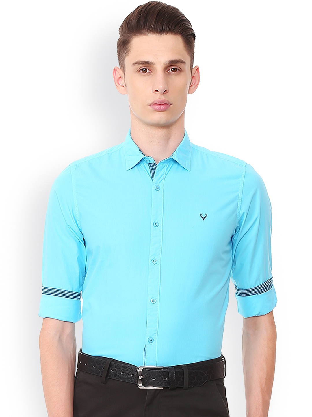 

Allen Solly Men Turquoise Blue Slim Fit Solid Casual Shirt