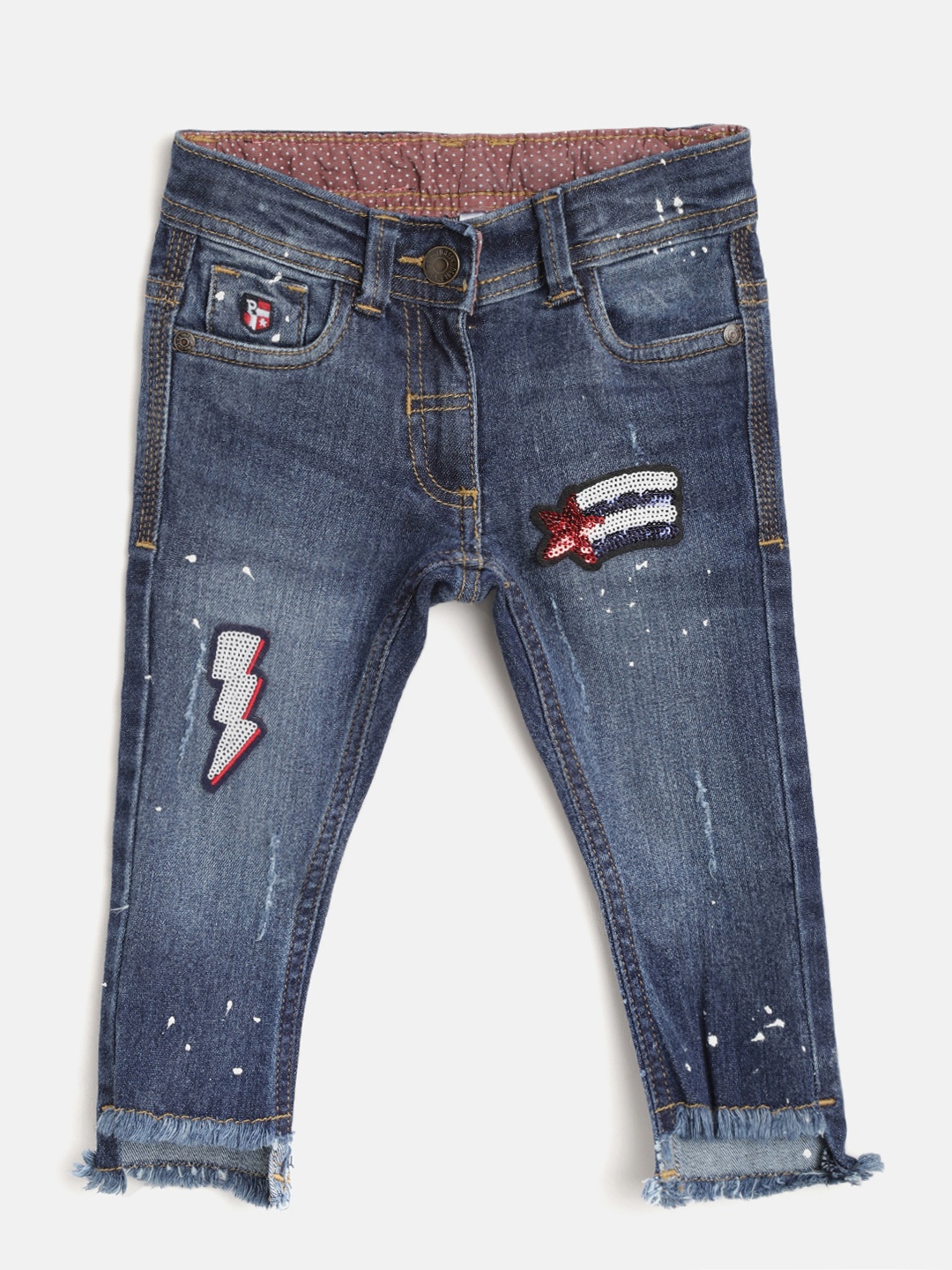 

U.S. Polo Assn. Kids Girls Navy Blue Regular Fit Mid-Rise Low Distress Stretchable Jeans