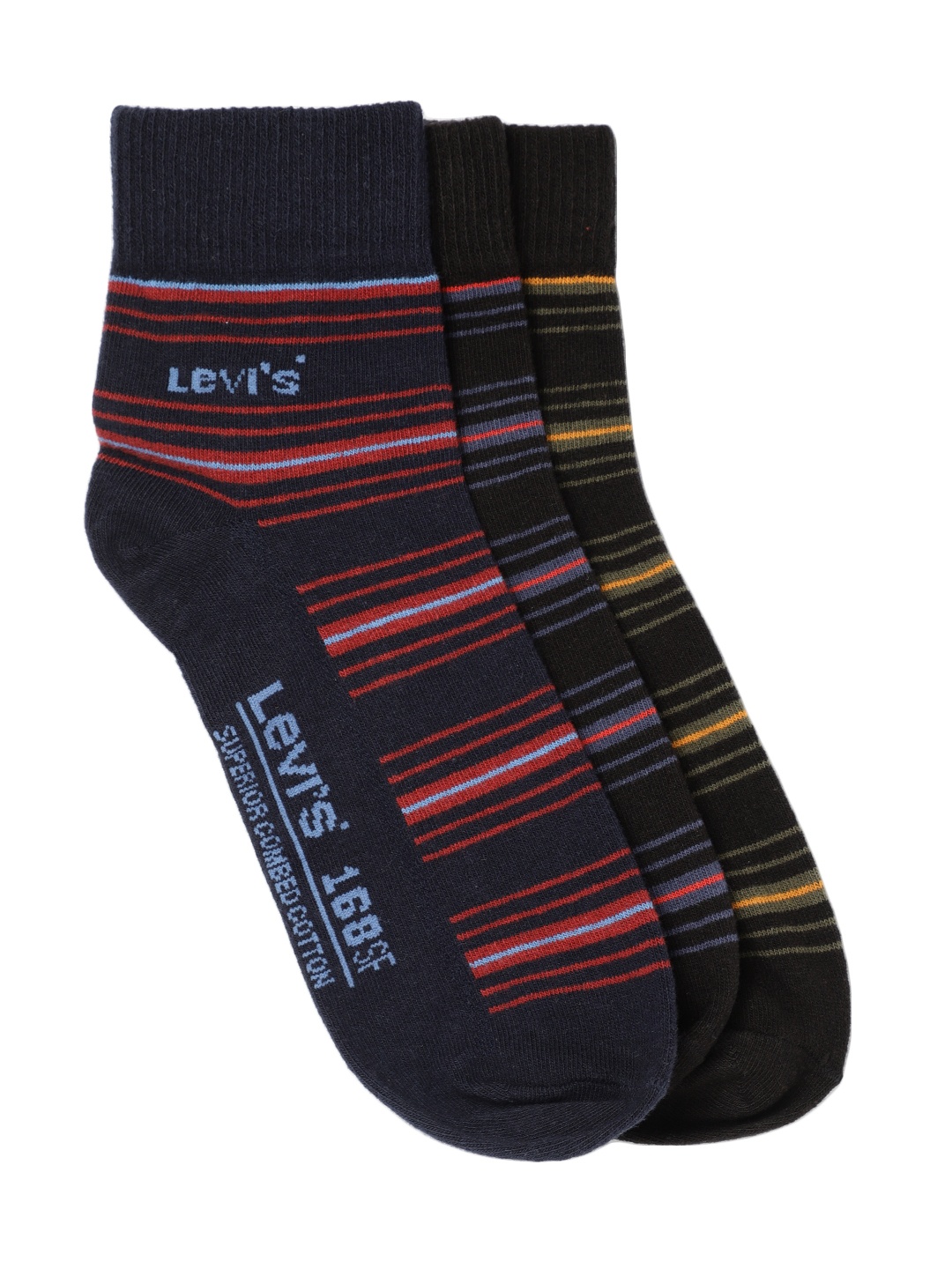 

Levis Men Pack of 3 Multicoloured Ankle-Length Socks, Black