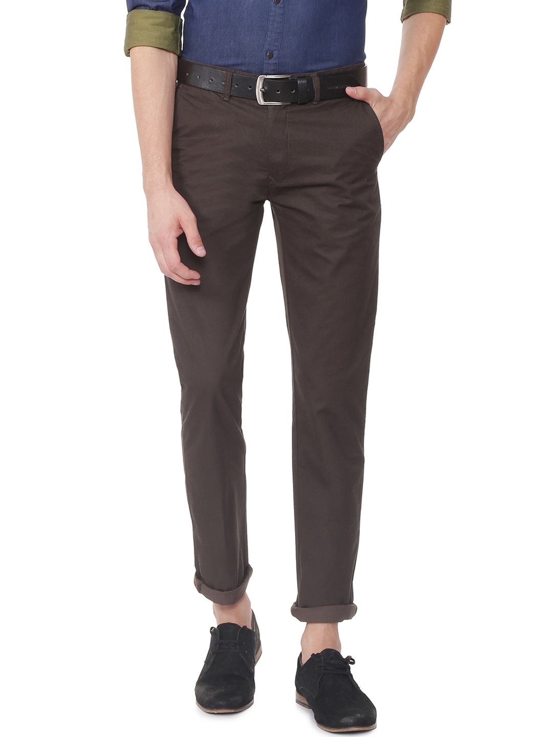 

Peter England Casuals Men Brown Slim Fit Self Design Chinos