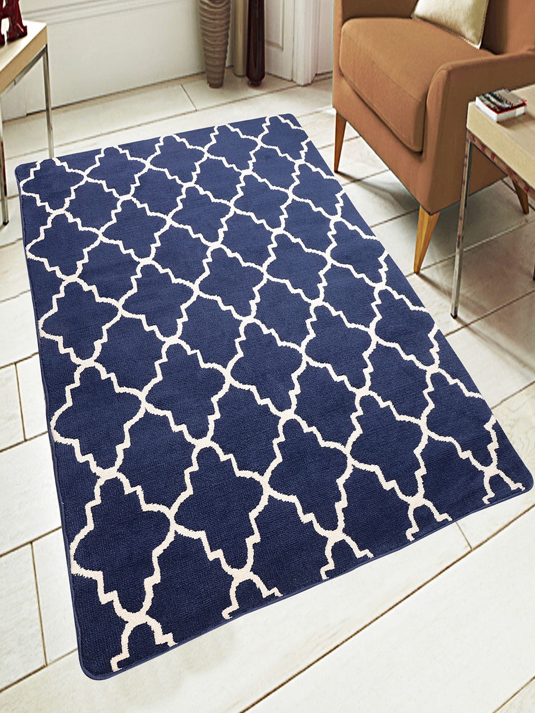 

Saral Home Blue Printed Carpet, Navy blue