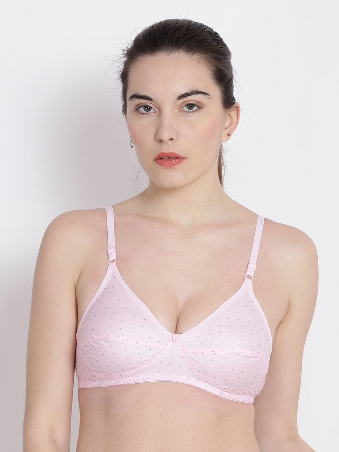 

ABELINO Peach-Coloured & Black Printed Non-Wired Non Padded Everyday Bra