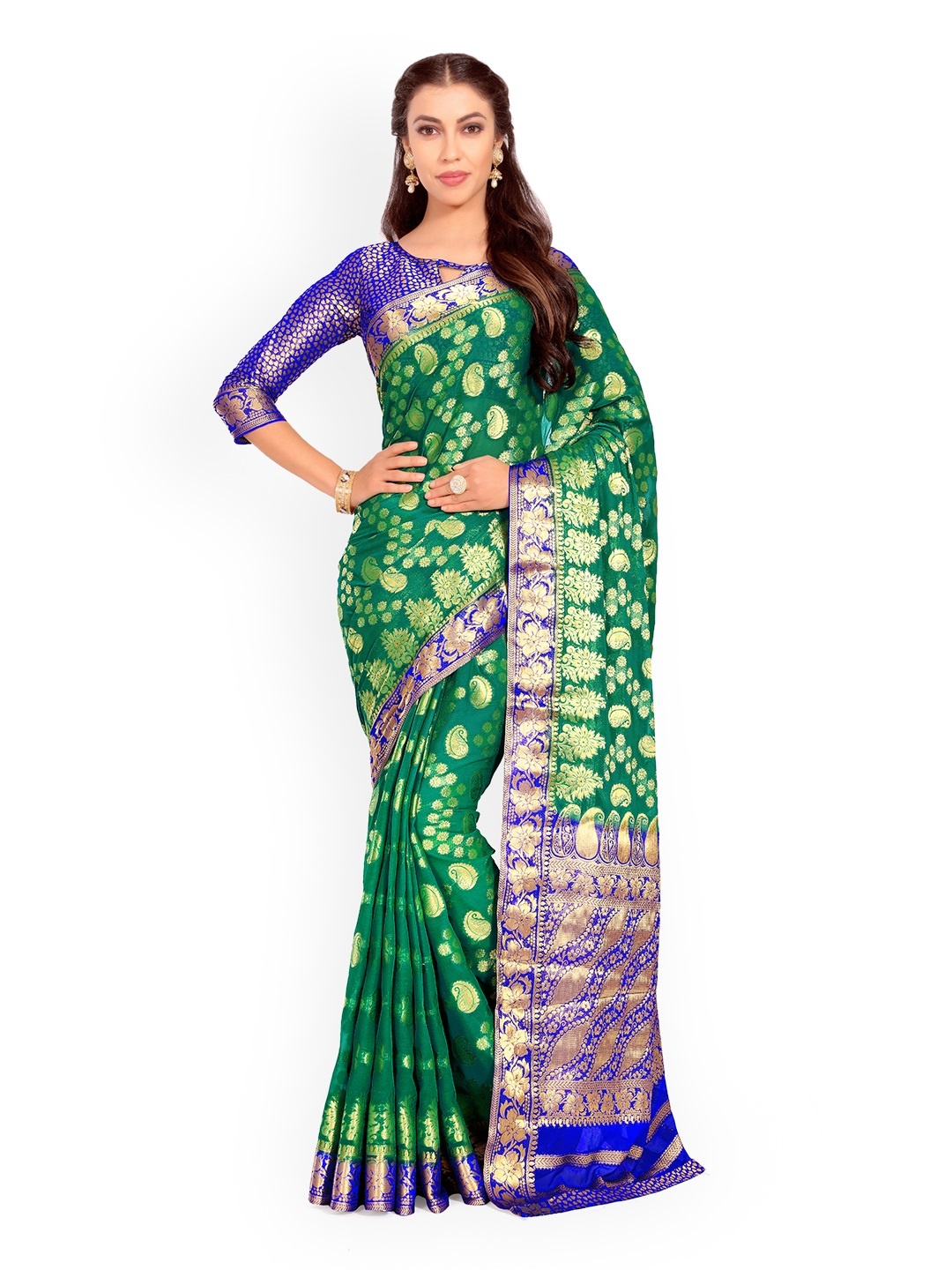 

MIMOSA Green Embellished Poly Chiffon Saree