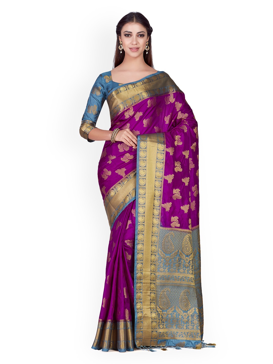 

MIMOSA Purple Art Silk Embellished Kanjeevaram Saree