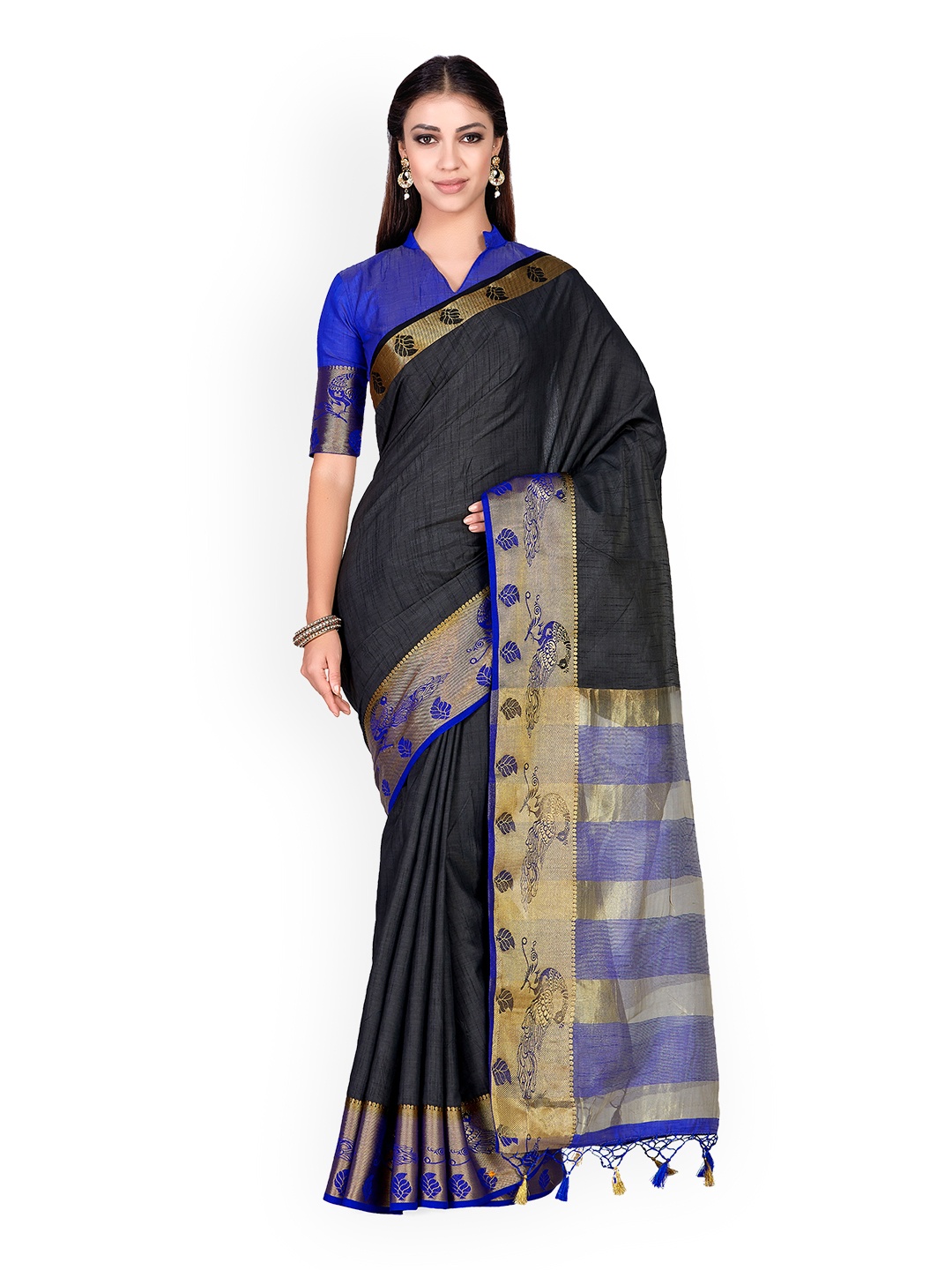 

MIMOSA Black Art Silk Solid Kanjeevaram Saree