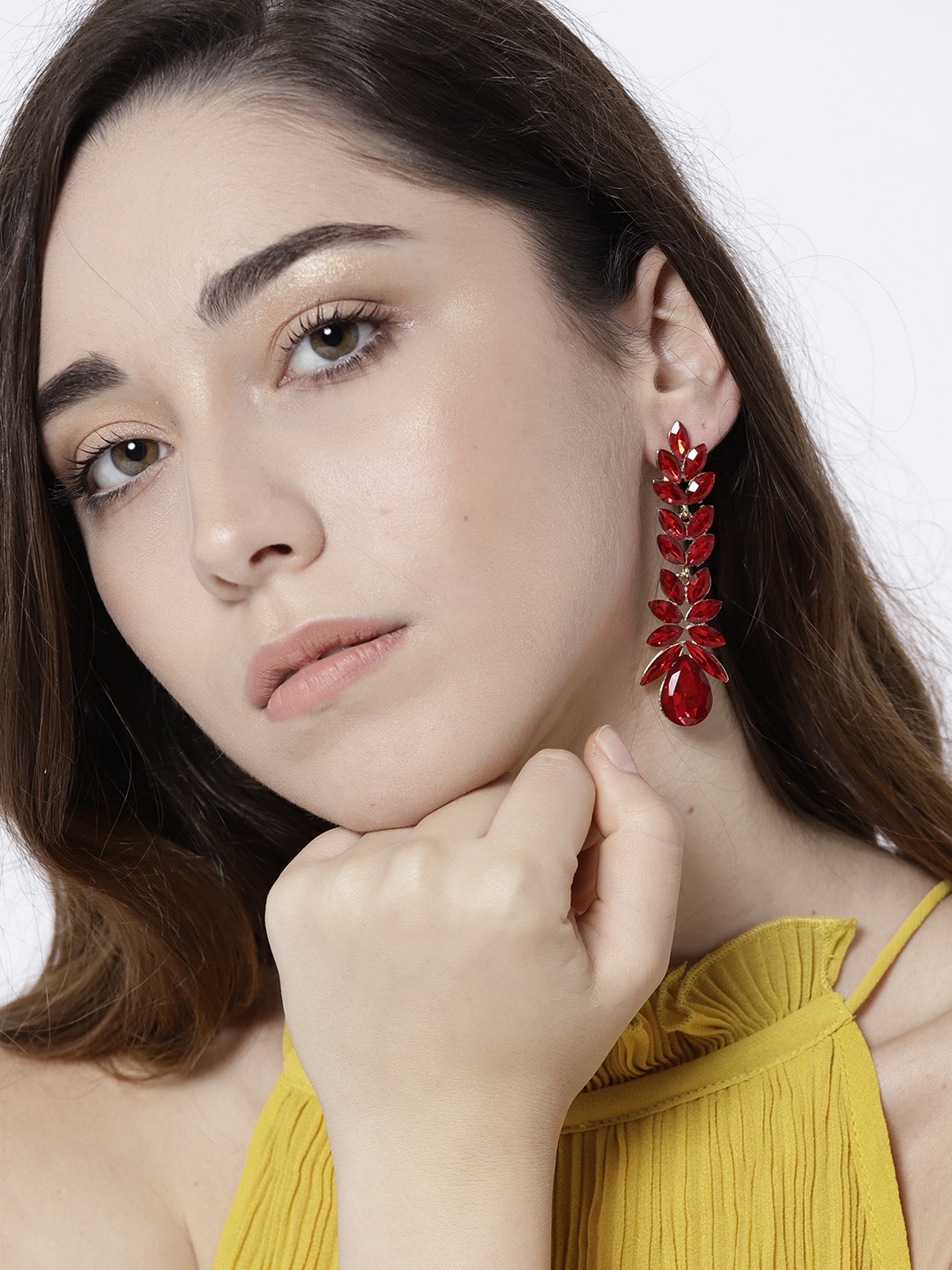 

YouBella Red Gold-Plated Contemporary Drop Earrings