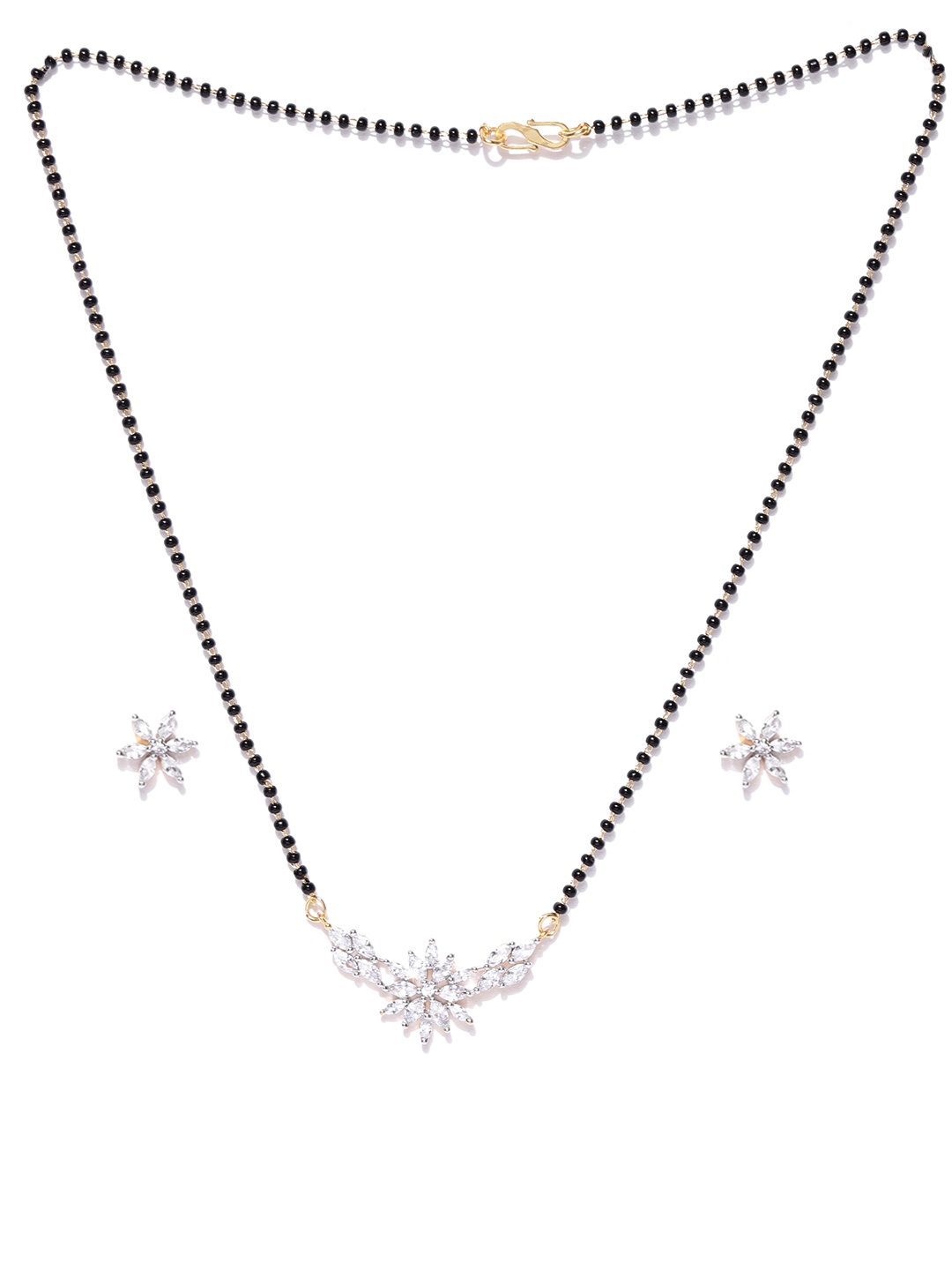 

YouBella Black Gold-Plated Stone-Studded & Beaded Mangalsutra & Earrings Set