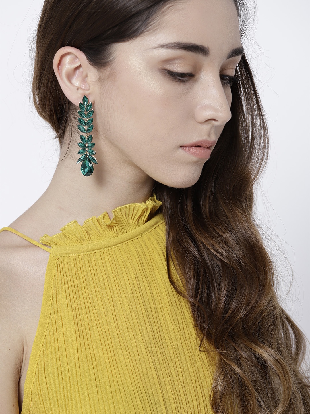 

YouBella Green Gold-Plated Stone-Studded Contemporary Drop Earrings