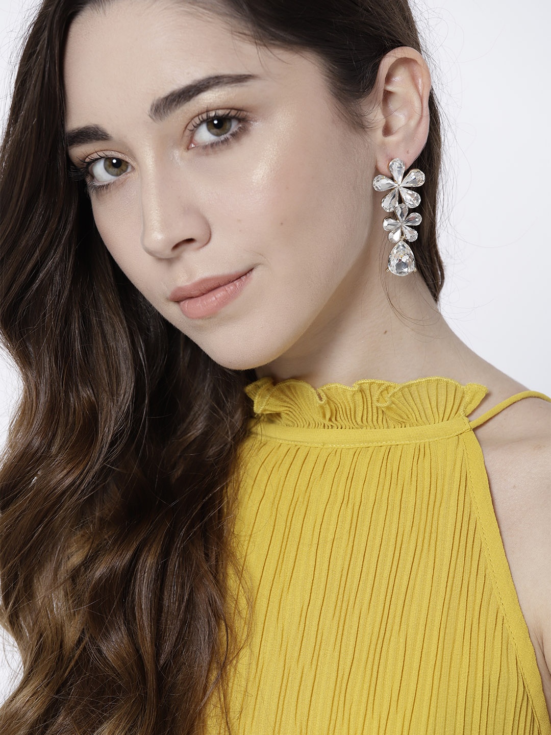 

YouBella Gold-Plated Stone-Studded Floral Drop Earrings