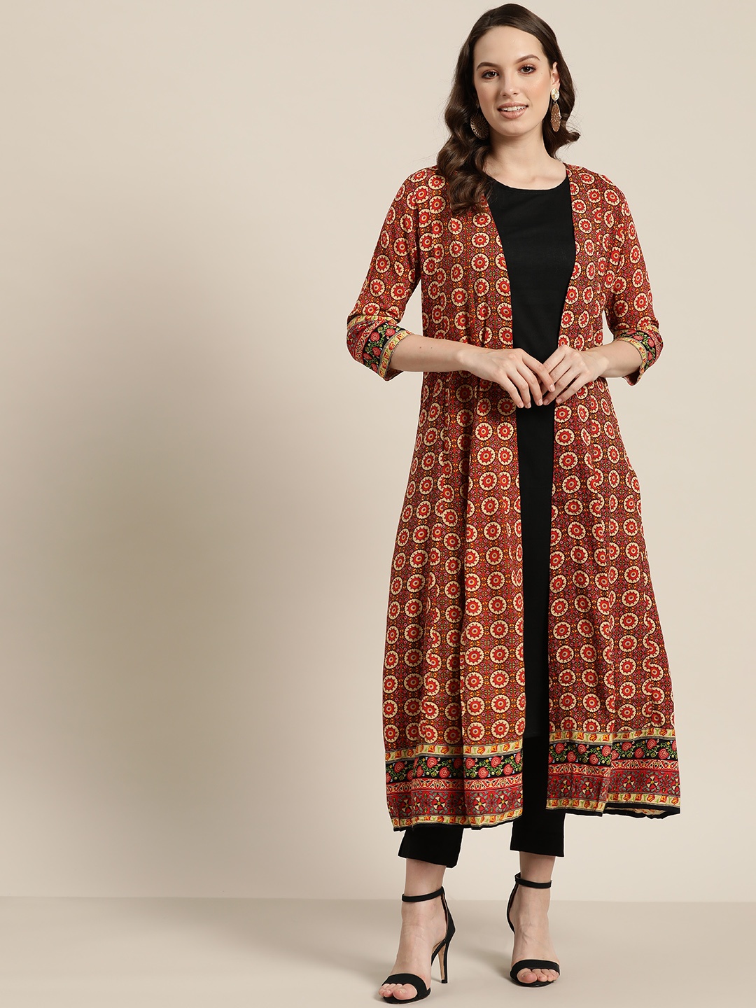 

Sangria Women Red & Black Printed A-Line Layered Kurta