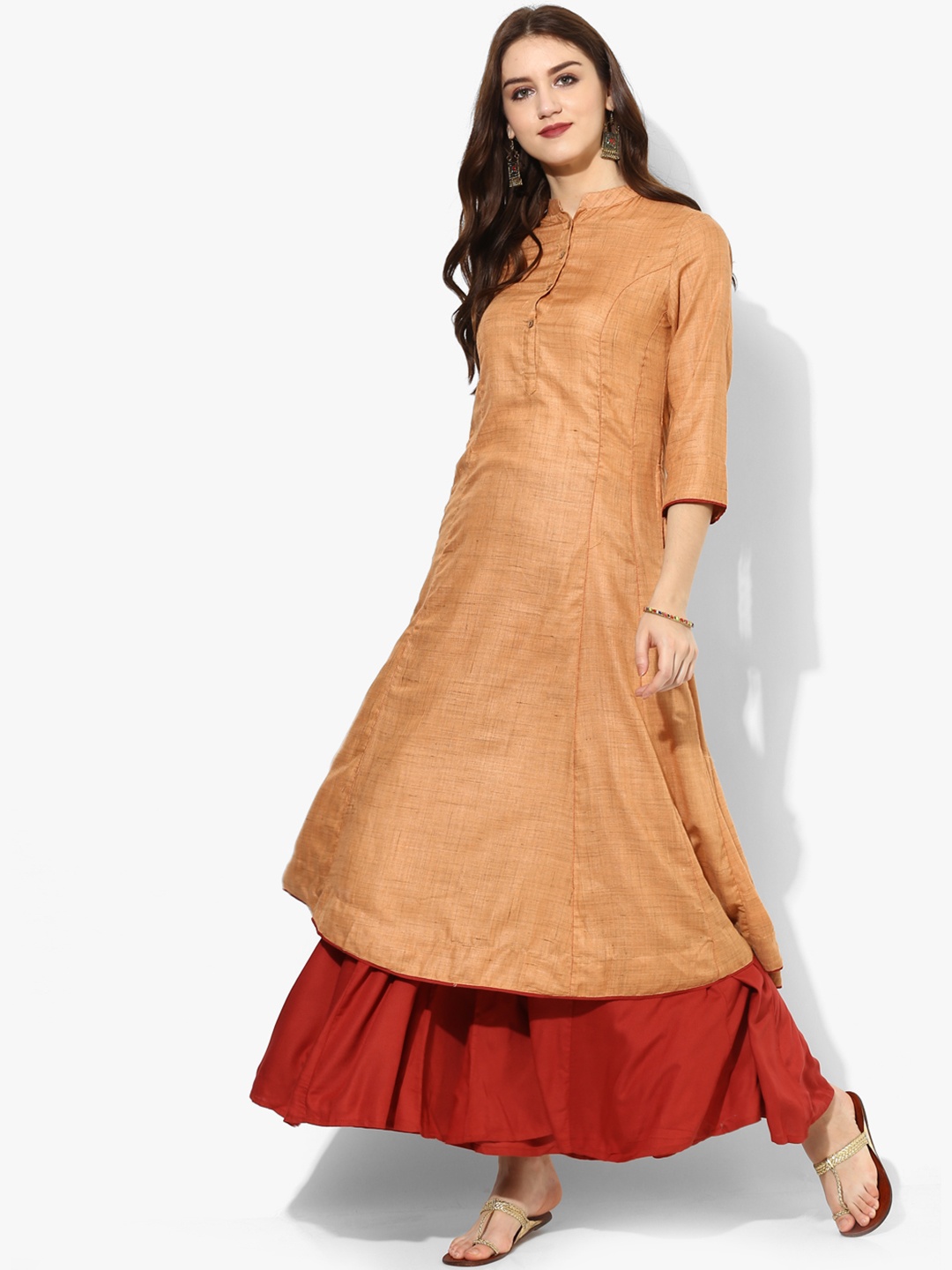 

Sangria Women Rust Brown & Red Self Design Kurta with Palazzos