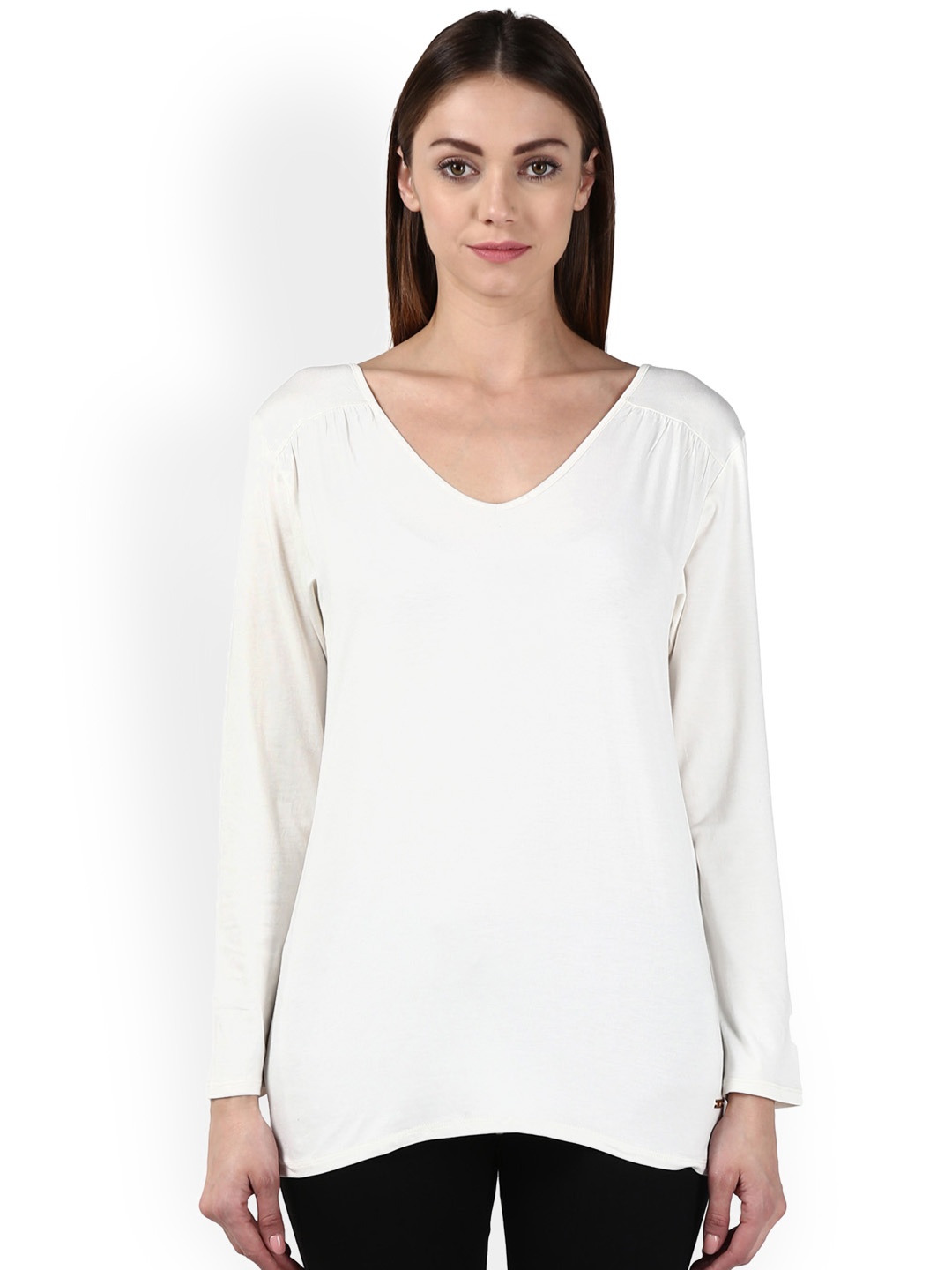 

Park Avenue Women White Solid Scoop Neck T-shirt