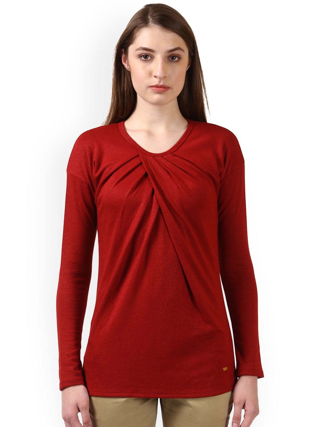 

Park Avenue Women Maroon Solid Round Neck T-shirt