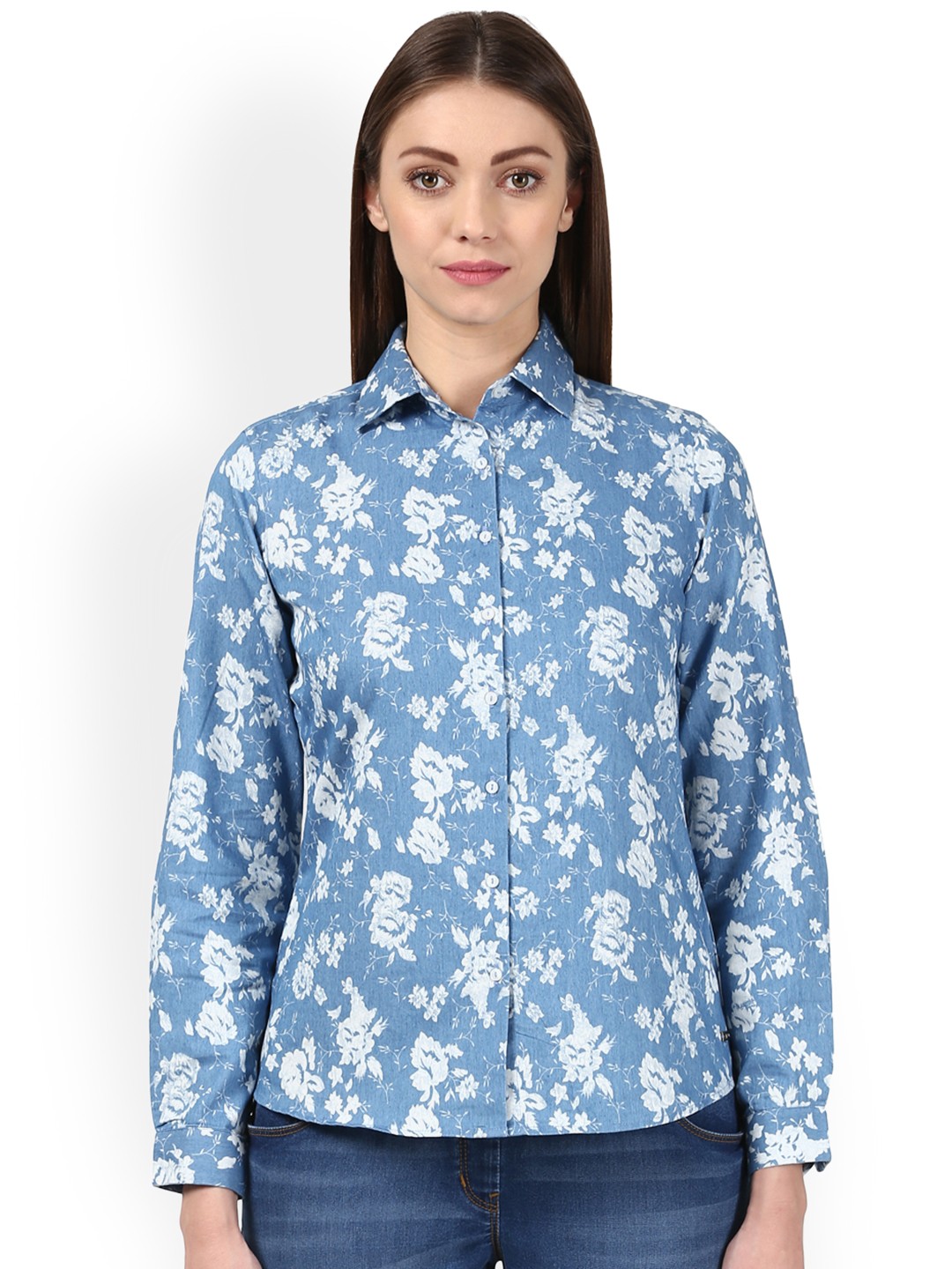 

Park Avenue Women Blue Printed Pure Cotton Top