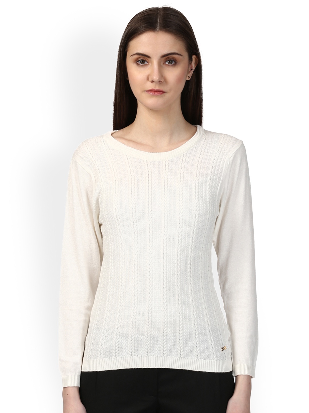 

Park Avenue Women White Self Design Pullover