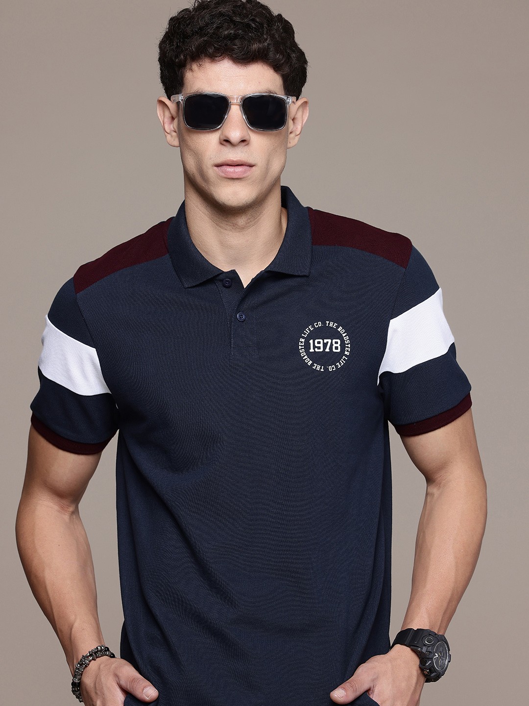 

The Roadster Life Co. Polo Collar Pure Cotton T-shirt, Navy blue