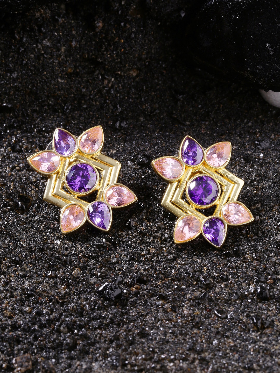 

Studio Voylla Gold-Toned & Purple Contemporary Studs