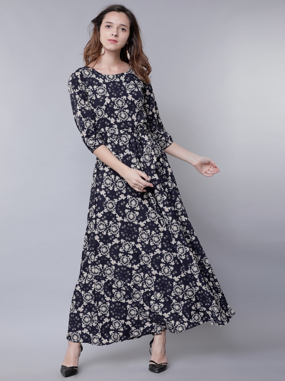 

Tokyo Talkies Women Navy Blue Printed Maxi Dress