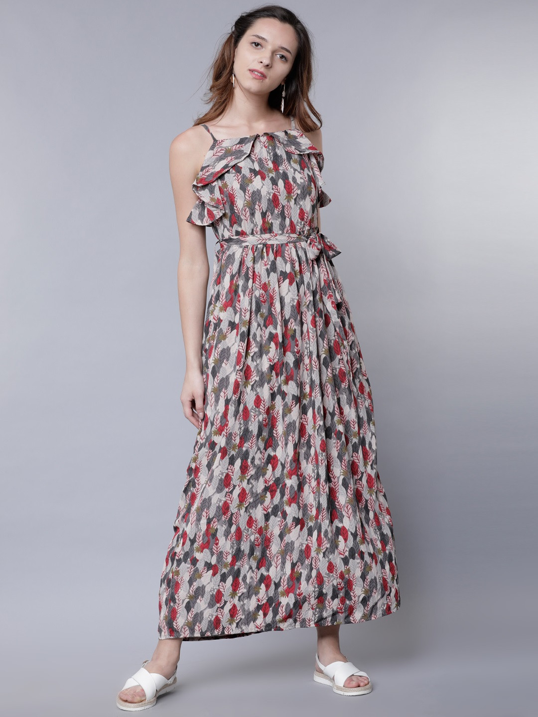 

Tokyo Talkies Women Grey Printed Fit and Flare Maxi Dress