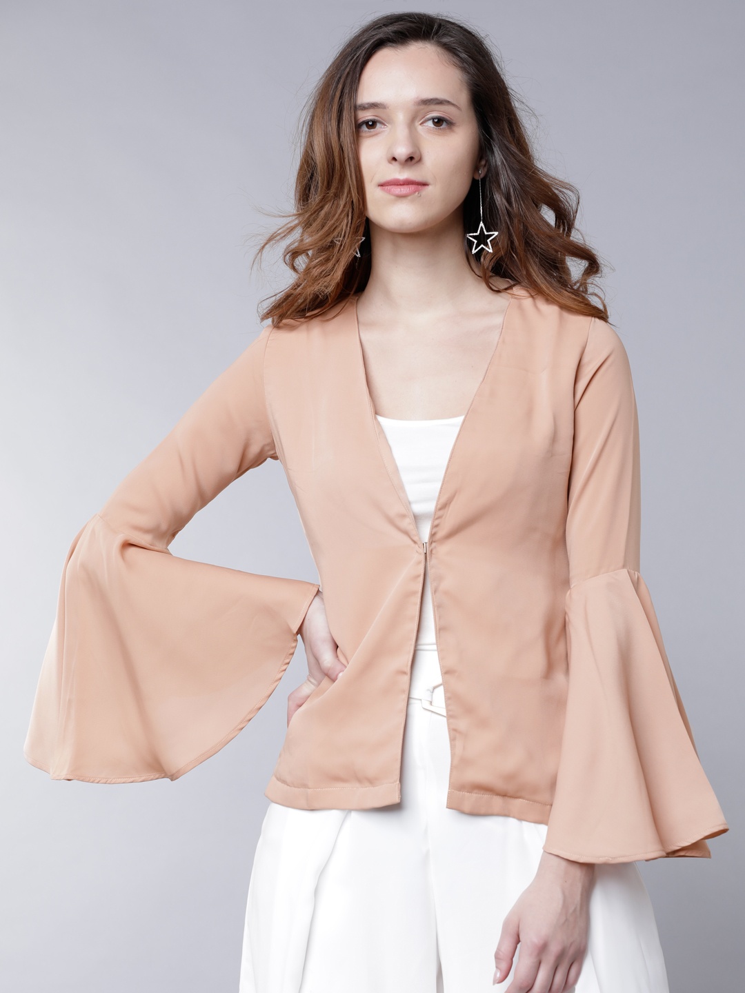 

Tokyo Talkies Nude-Coloured Solid Open Front Shrug