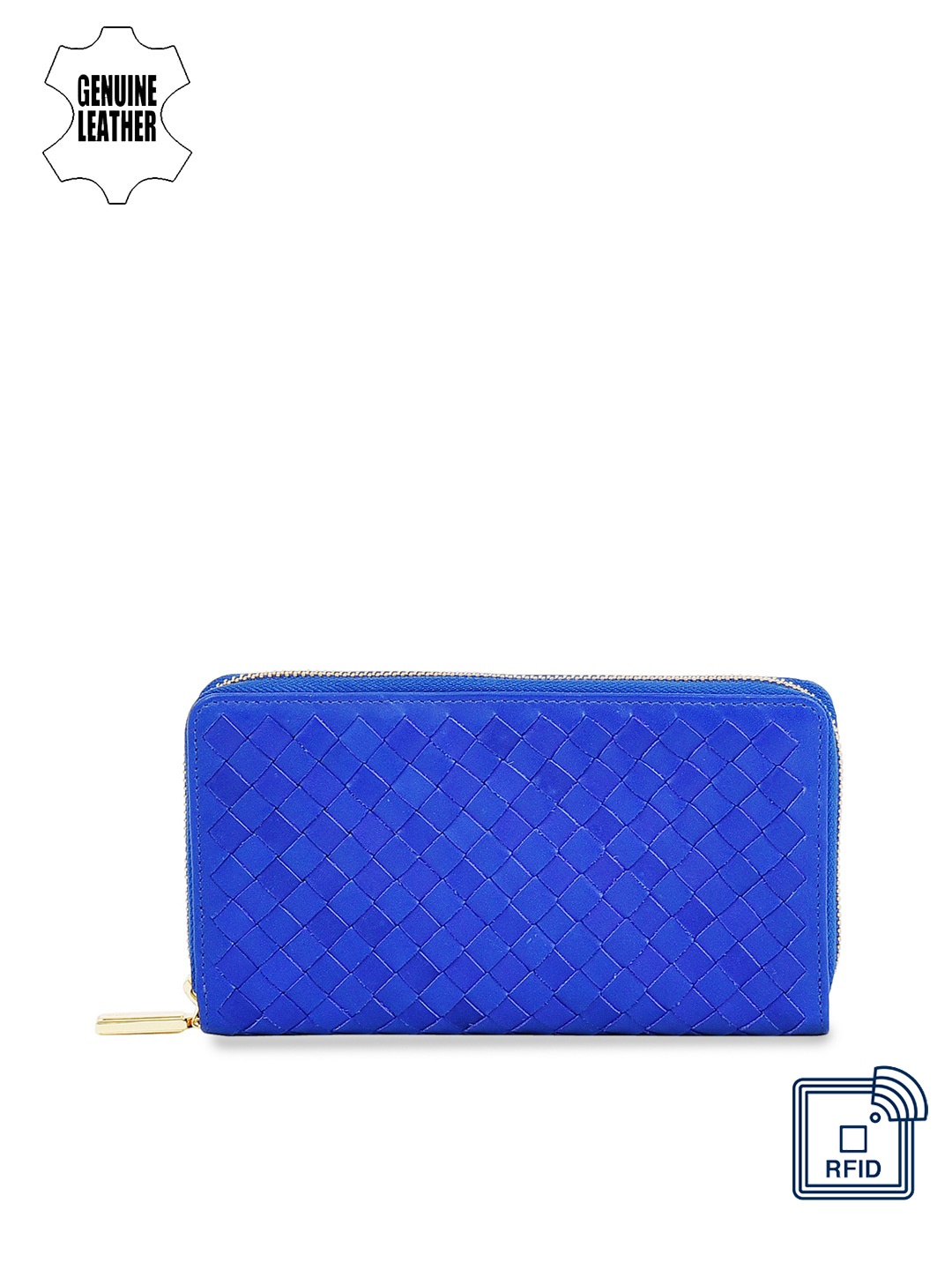 

Eske Women Blue Leather Self Design Zip Around Wallet