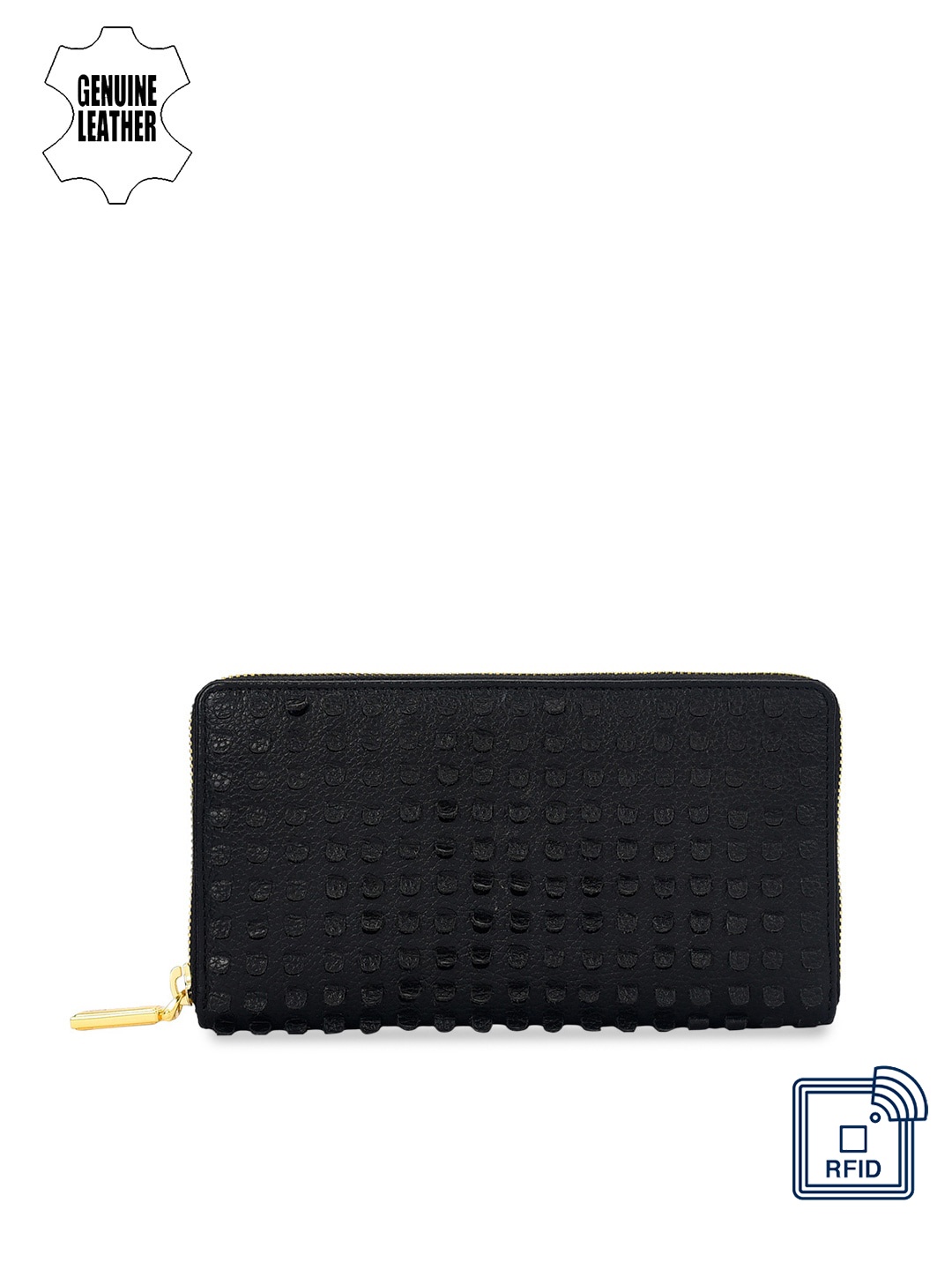 

Eske Women Black Self Design Zip Around Wallet
