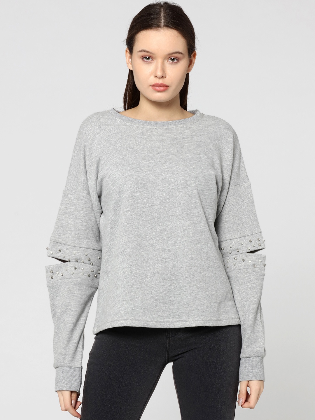 

ONLY Women Grey Melange Solid Sweatshirt