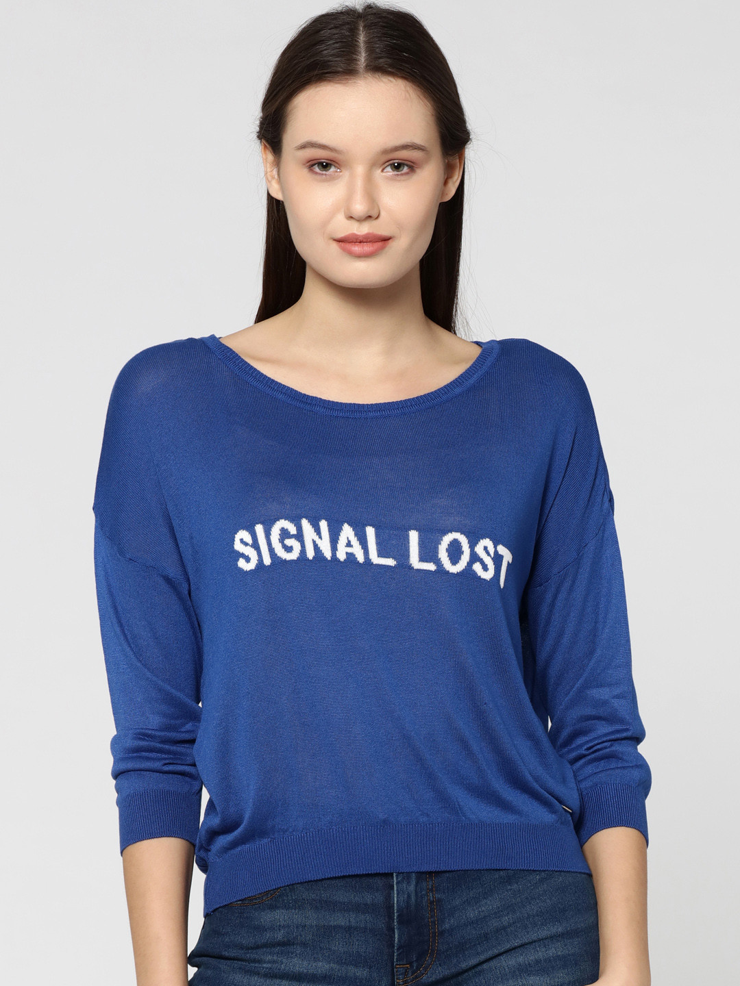 

ONLY Women Blue Printed Pullover Sweater