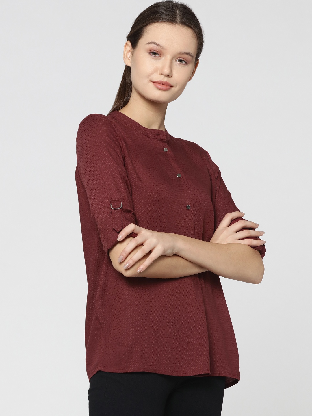 

ONLY Women Maroon Solid Shirt Style Top