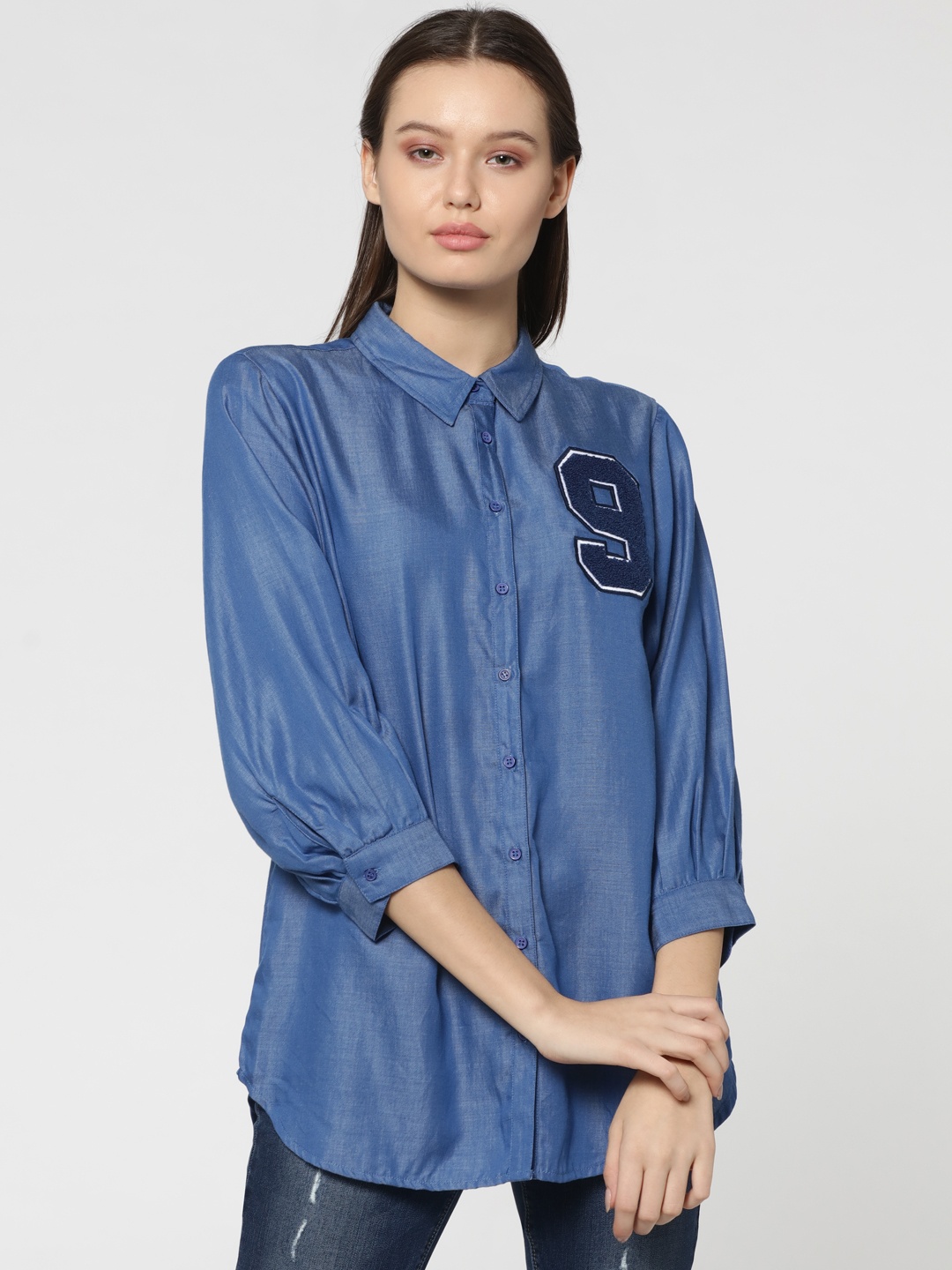 

ONLY Women Blue Solid Casual Shirt