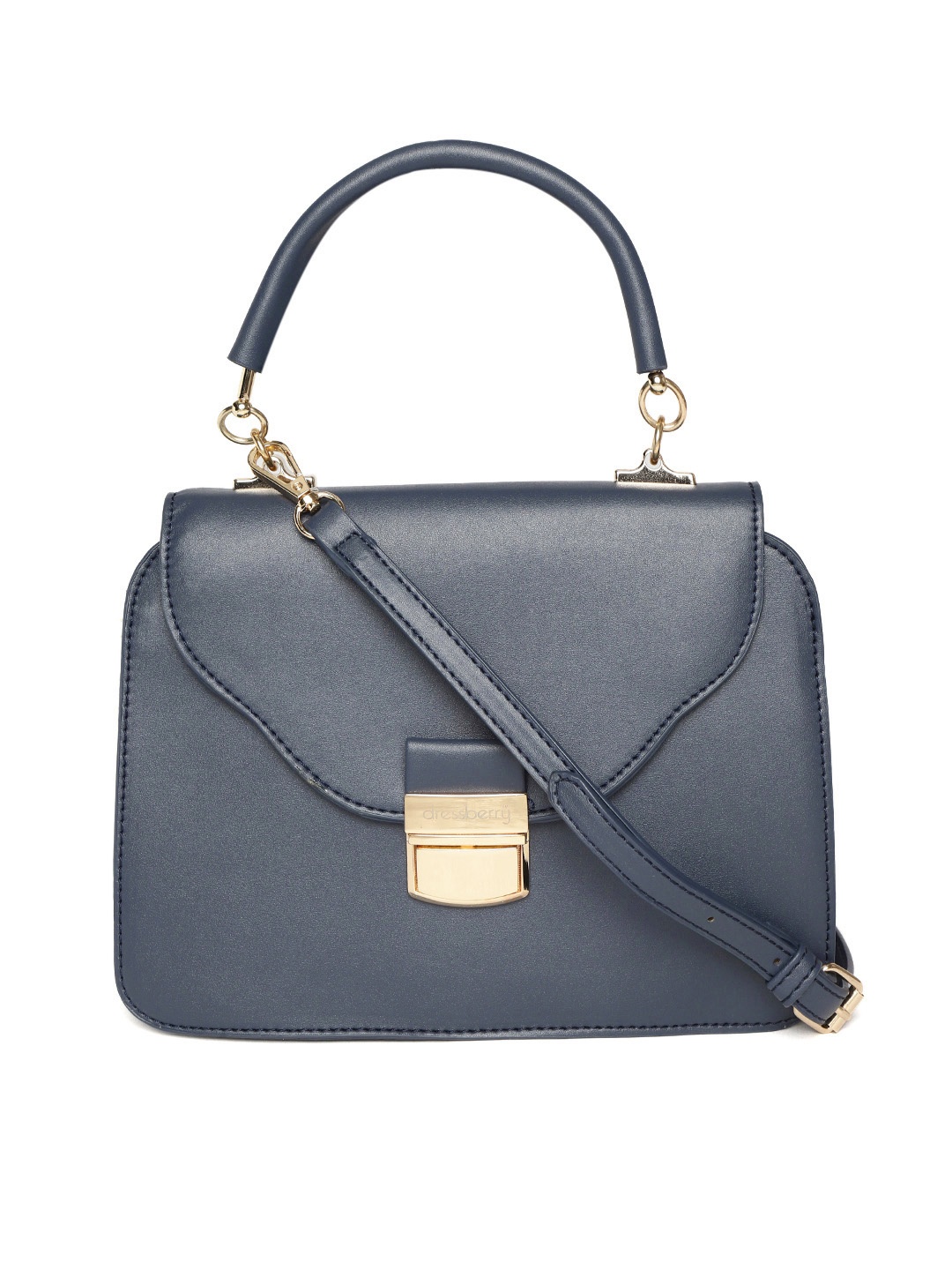 

DressBerry Navy Blue Solid Satchel with Detachable Sling Strap