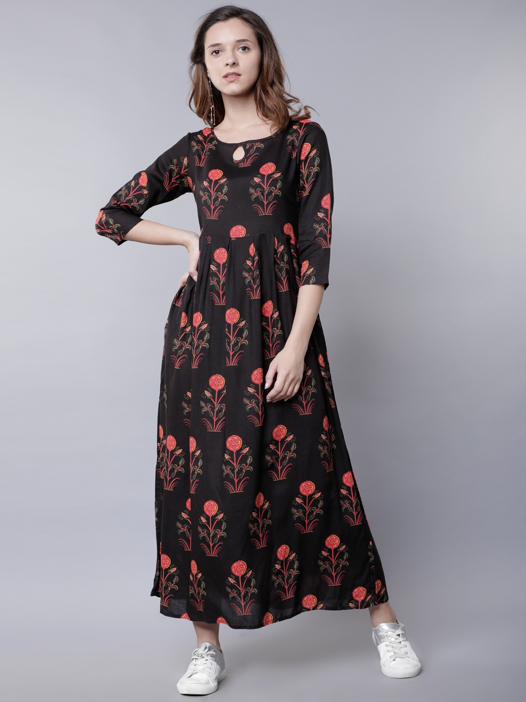 

Vishudh Women Black Printed Maxi Dress