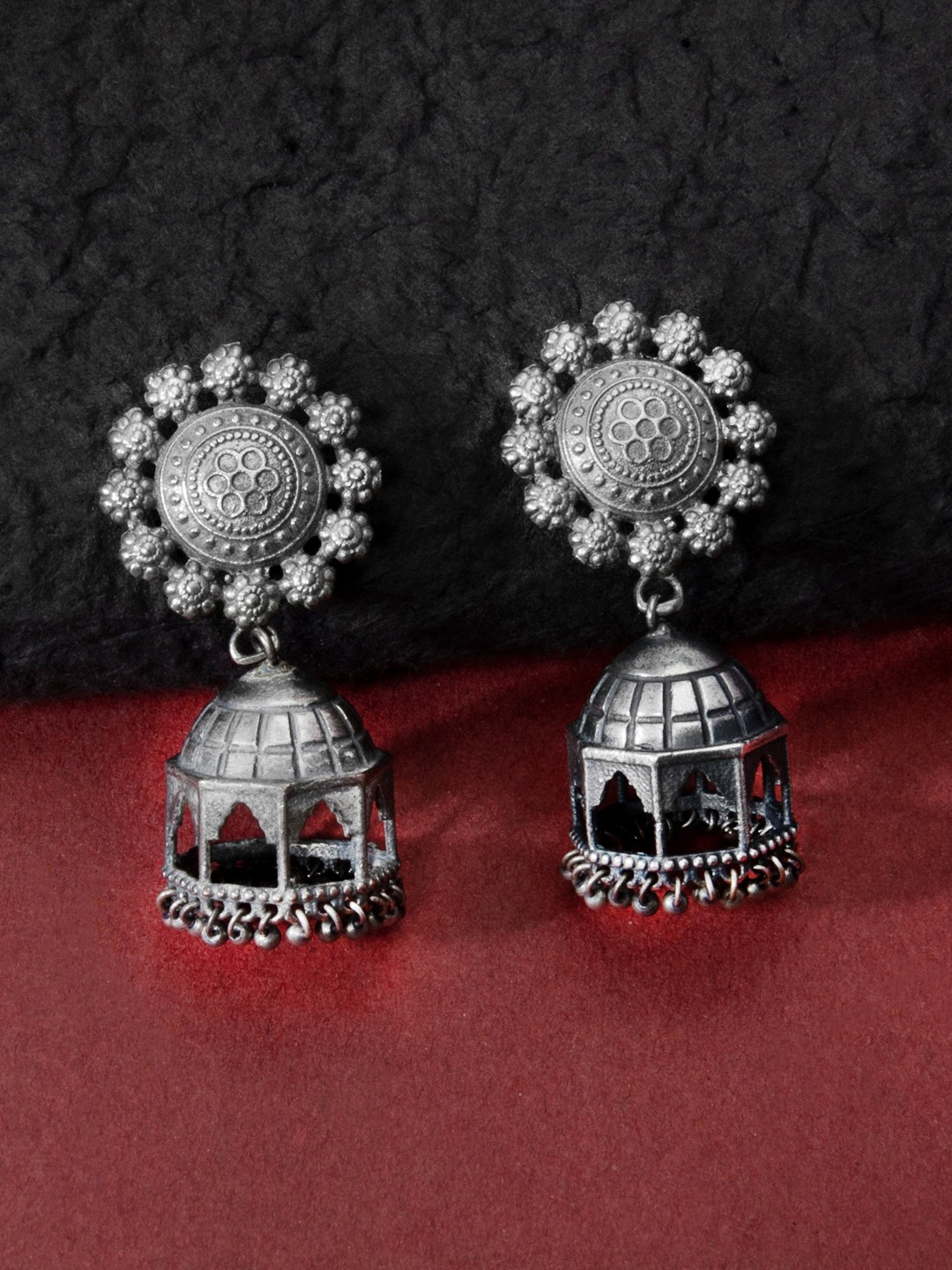 

Rubans Silver-Toned Classic Handcrafted Jhumkas