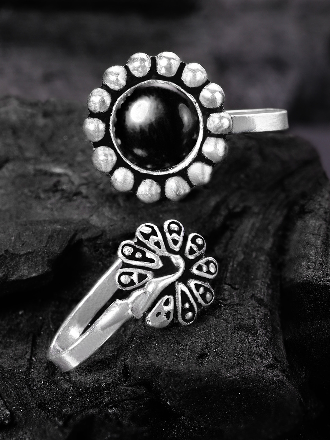 

Rubans Women Set of 2 Oxidised Silver Stone Studded Nose pins