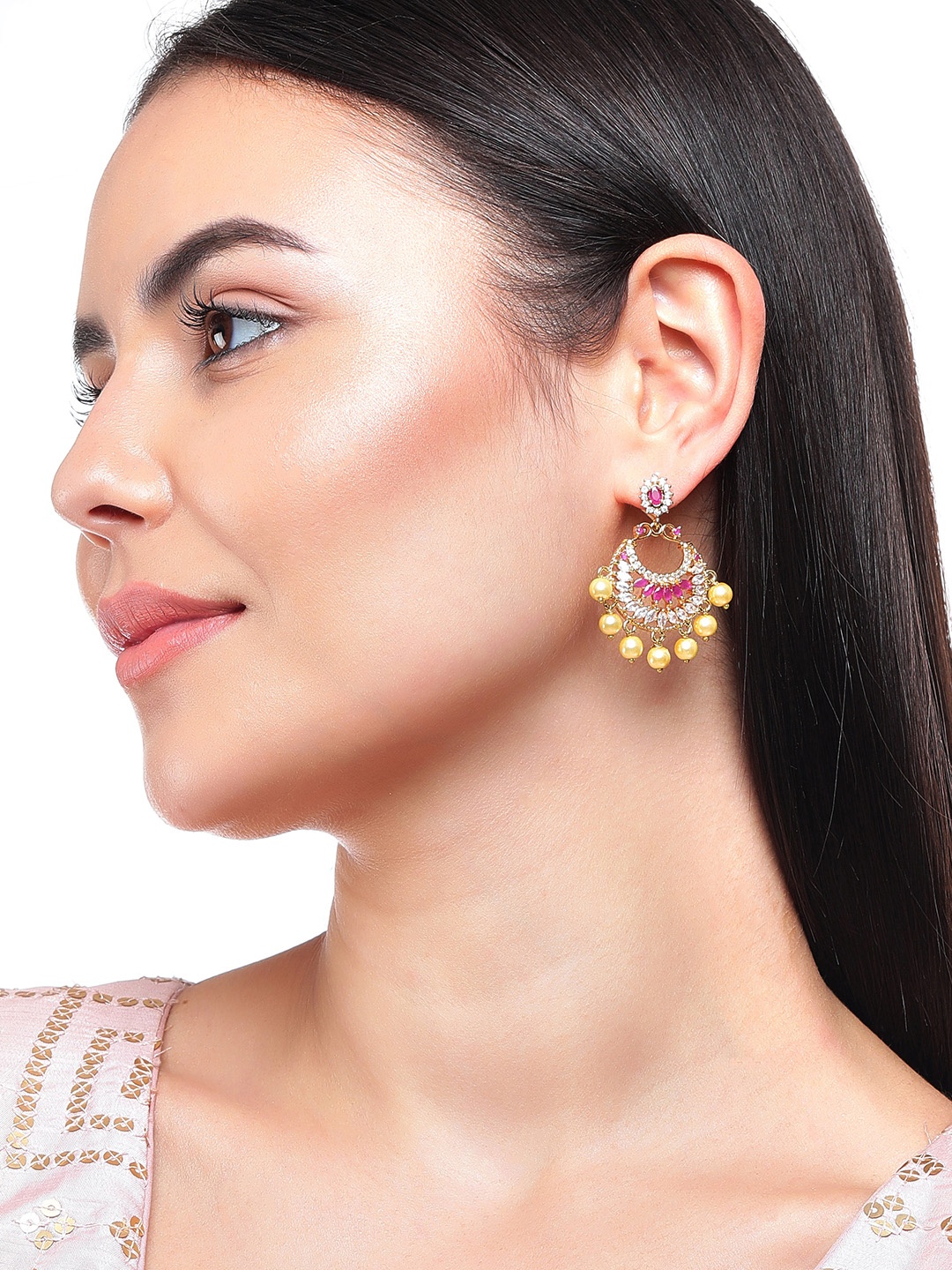 

Rubans Gold-Toned & Pink Classic Chandbalis