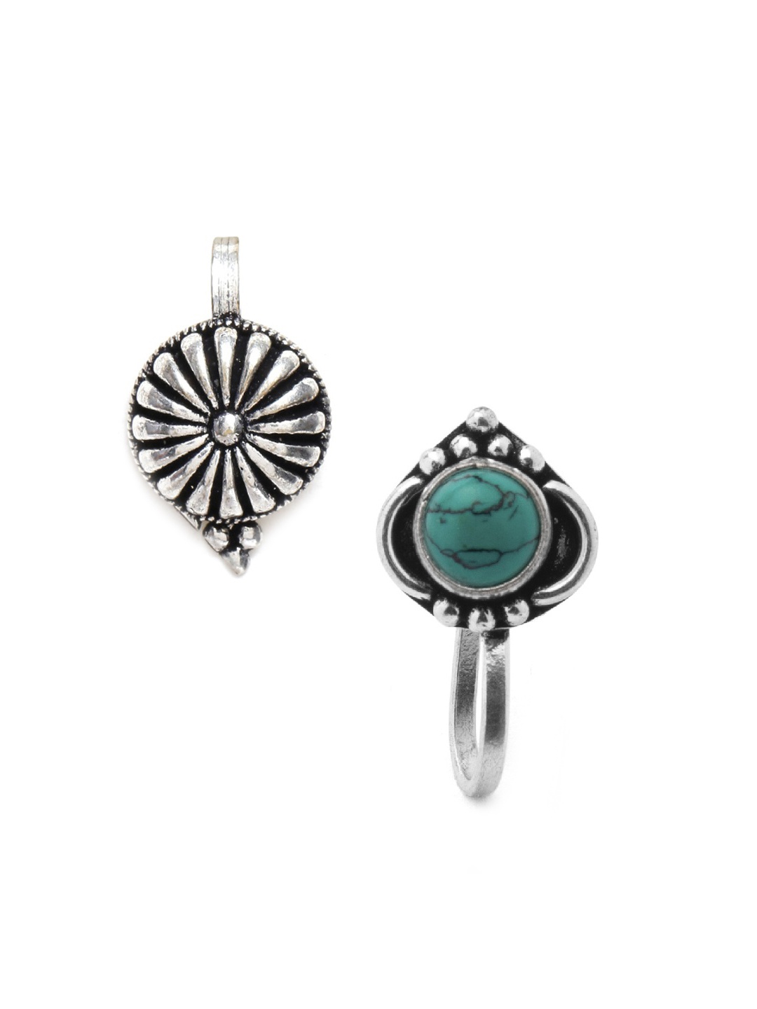 

Rubans Women Silver-Toned Set Of 2 Oxidised Nose pins