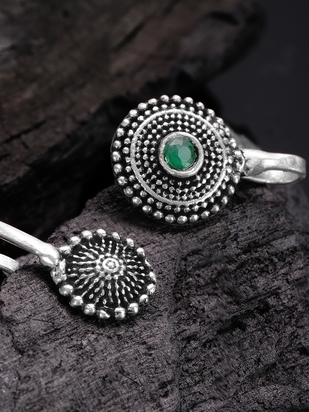 

Rubans Women Silver-Toned Set Of 2 Oxidised Stone Studded Nose pins