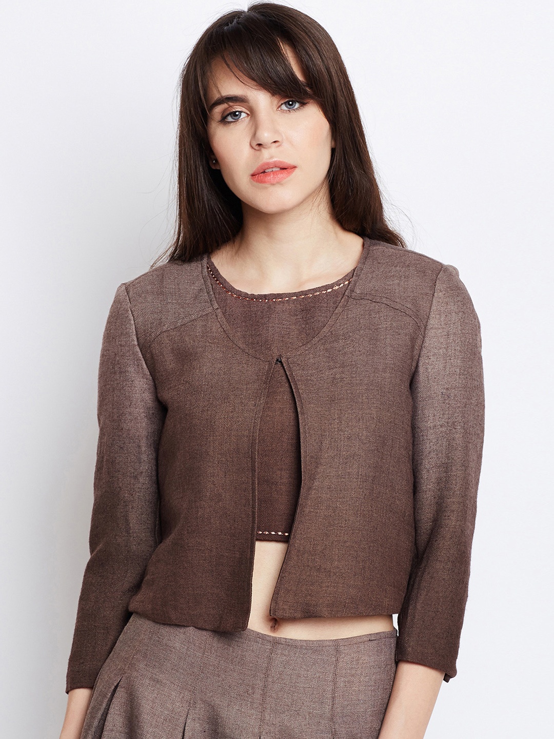 

Oxolloxo Women Brown Solid Bolero Jacket