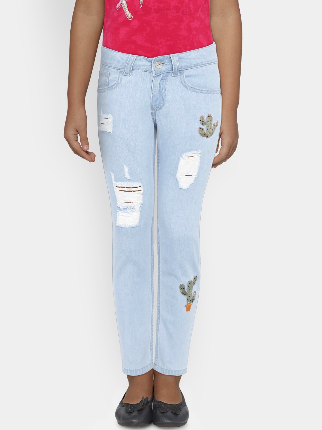 

United Colors of Benetton Girls Blue Regular Fit Mid-Rise Mildly Distressed Jeans