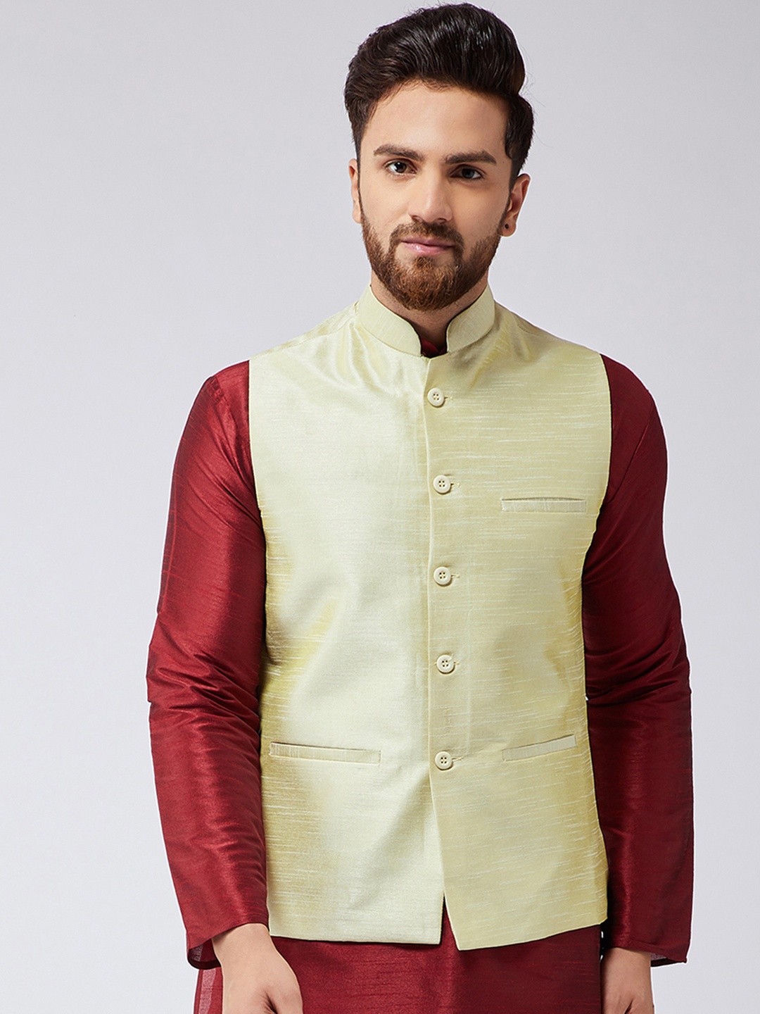 

SOJANYA Lime Green Woven Design Nehru Jacket