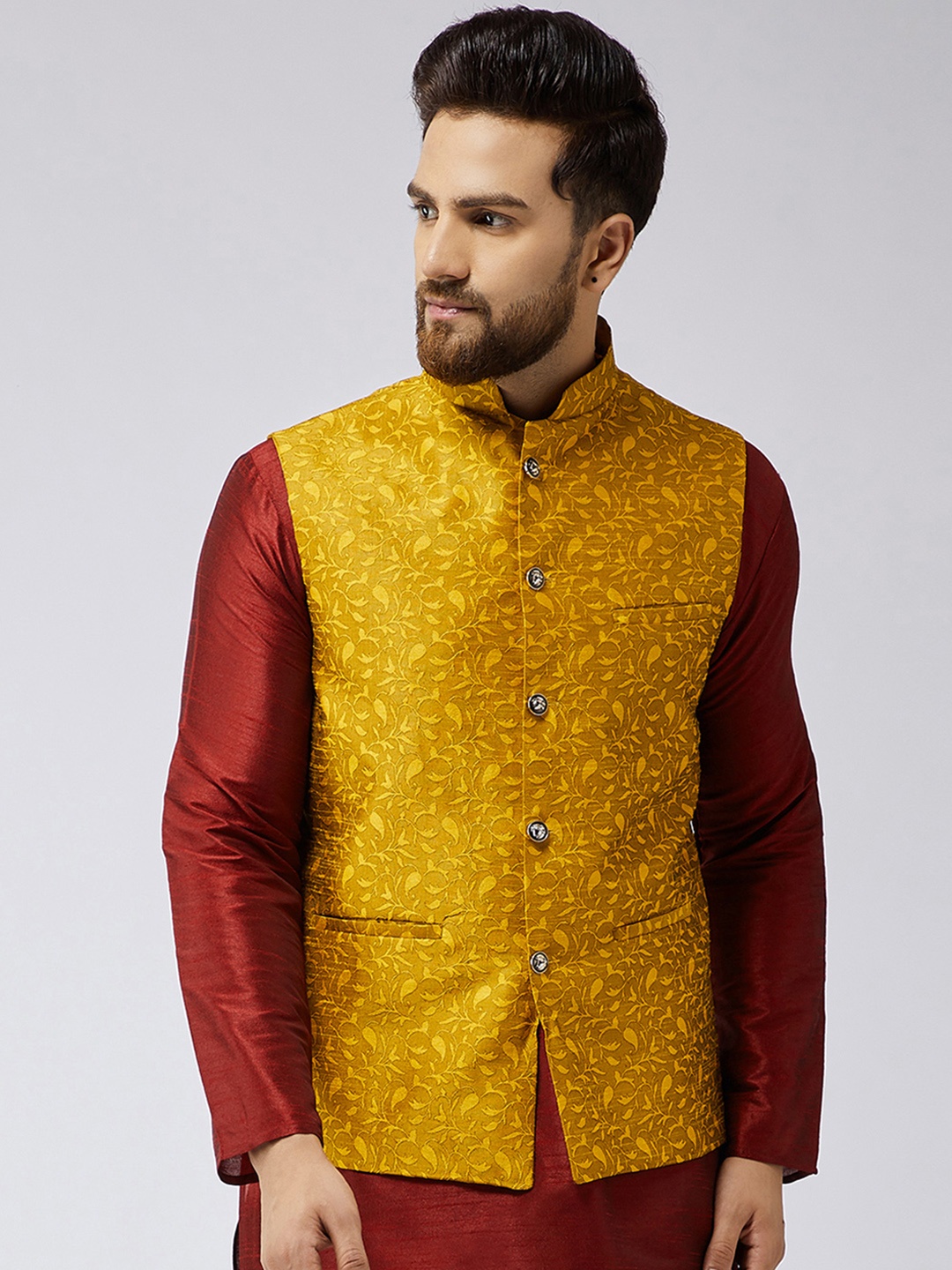 

SOJANYA Mustard Printed Nehru Jacket