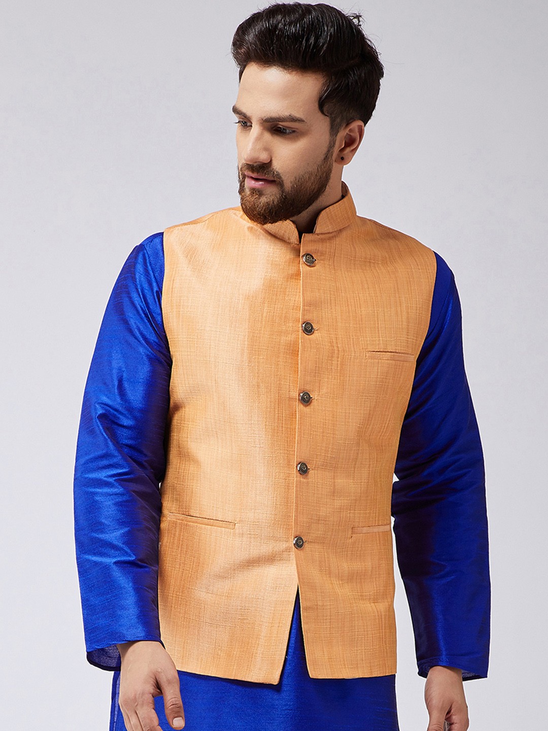 

SOJANYA Peach Woven Design Nehru Jacket