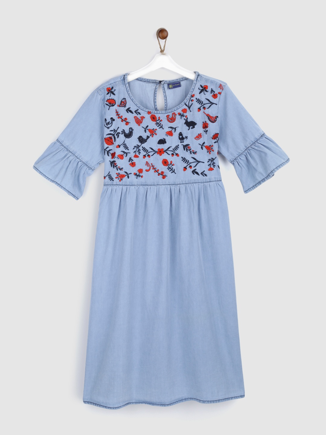 

YK Girls Blue Embroidered Denim Dress