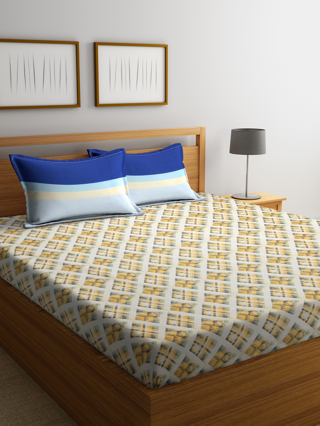 

Trident White Printed Flat 132 TC Cotton 1 Double Bedsheet with 2 Pillow Covers
