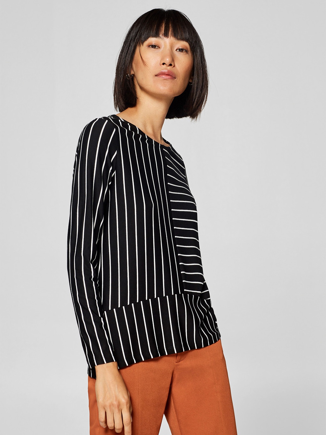 

ESPRIT Women Black & White Striped Top